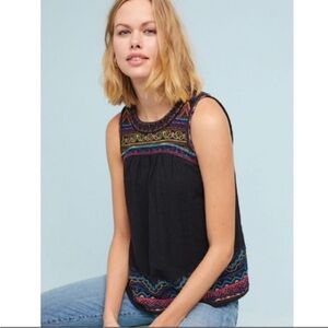 Anthropologie Black and Pink Embellished Sleeveless Tank Top size 10